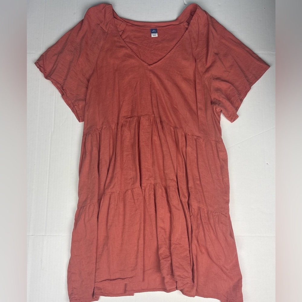 Old Navy Women's XL Petite Dress Terracotta Burnt Orange Tiered Short Sleeve